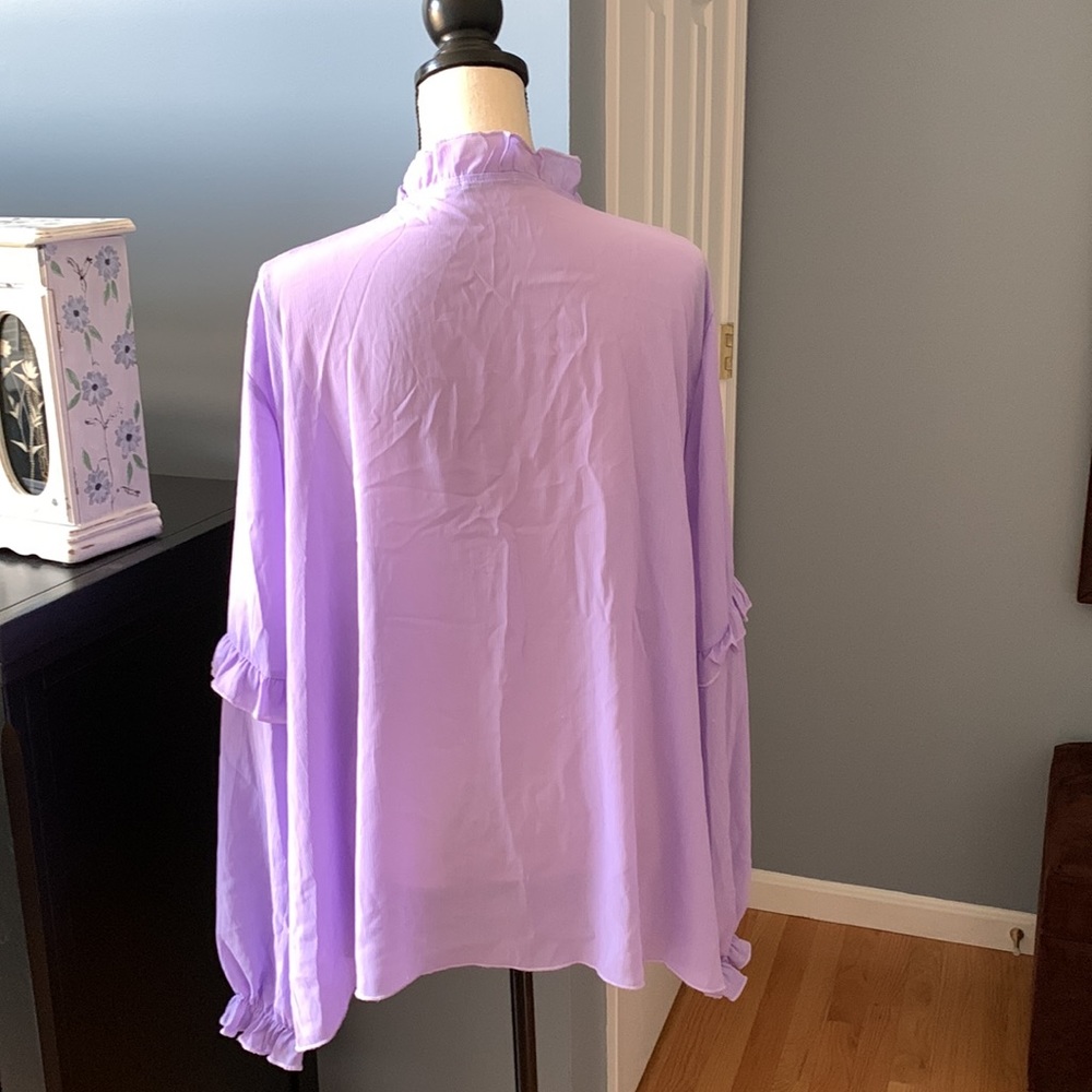 Lavender Ruffled V-Neck Women’s Blouse - Picture 3 of 6